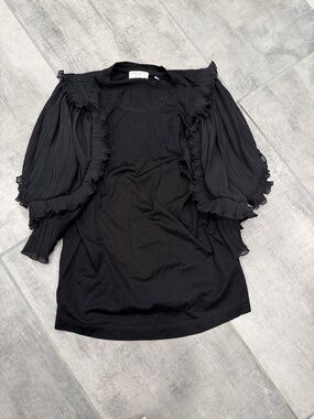 Sandro Black Short-Sleeve Tee with Pleated Ruffle Sleeves